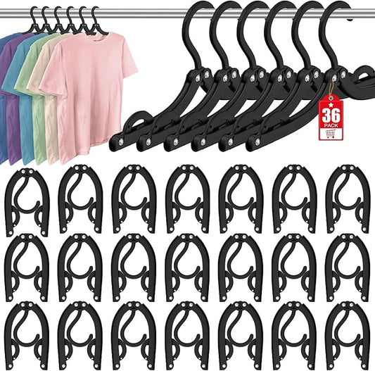 Travel Hangers Portable Foldable Travel Hanger Organizer, Plastic Cruise Ship Accessories Essentials Clothes Hanging Rack Folding Hangers for Traveling Camping Flying RV Suitcase (36, Vivid Black)