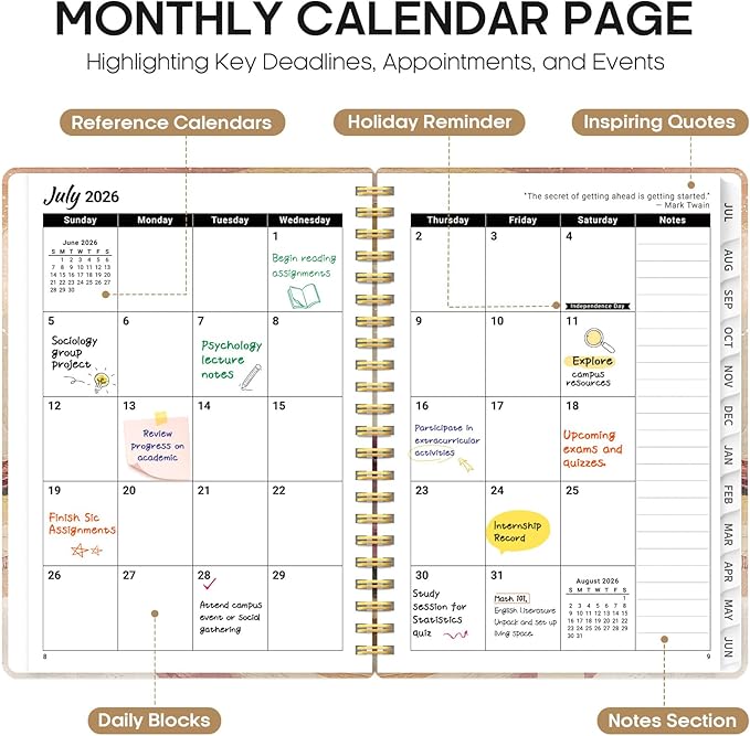 Planner 2026-2027, Academic Year Monthly and Weekly Calendar Planner, Jul 2026 - Jun 2027, Hardcover Teacher Student Planning Agenda book with Tabs, Perfect for School Office Supplies, 8.5" x 11" - Landscape