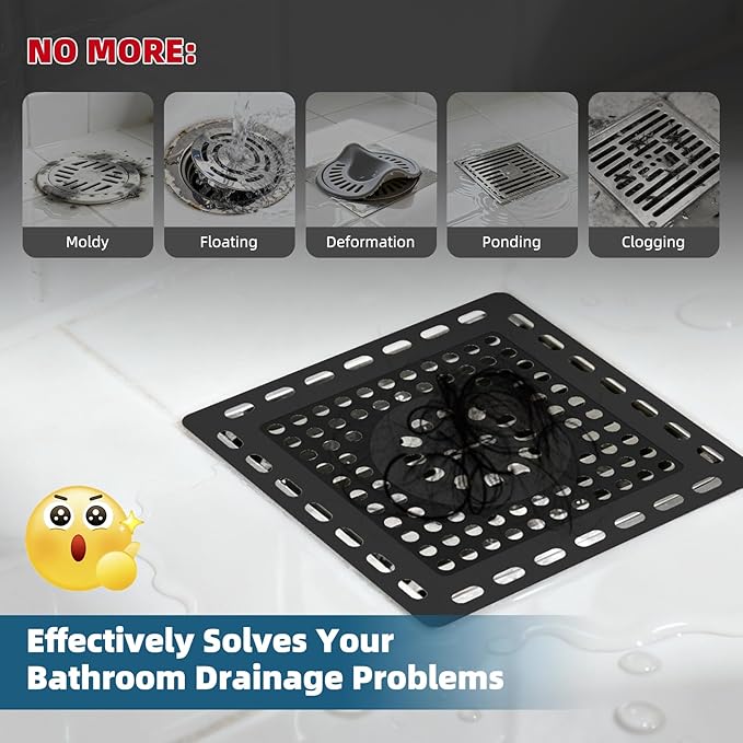Hibbent 2 Pack Shower Drain Hair Catcher, Shower Drain Cover for Bathroom Floor 4" Drain, Anti-Clogging Bathtub Drain Strainer, Stainless Steel Kitchen Sink Drain Strainer with Handle, Matte Black