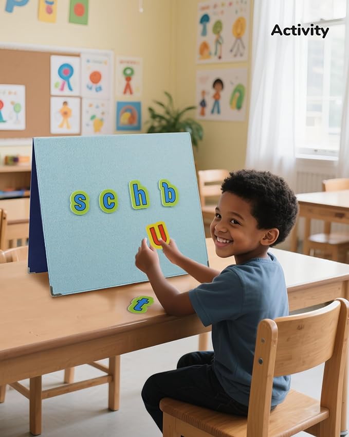 CHEFAN Foldable Felt Board for Toddlers, Freestanding Flannel Board for Kids, Preschool Classroom and Daycare Storytelling Use, Compatible with Felt Set, Large Blue