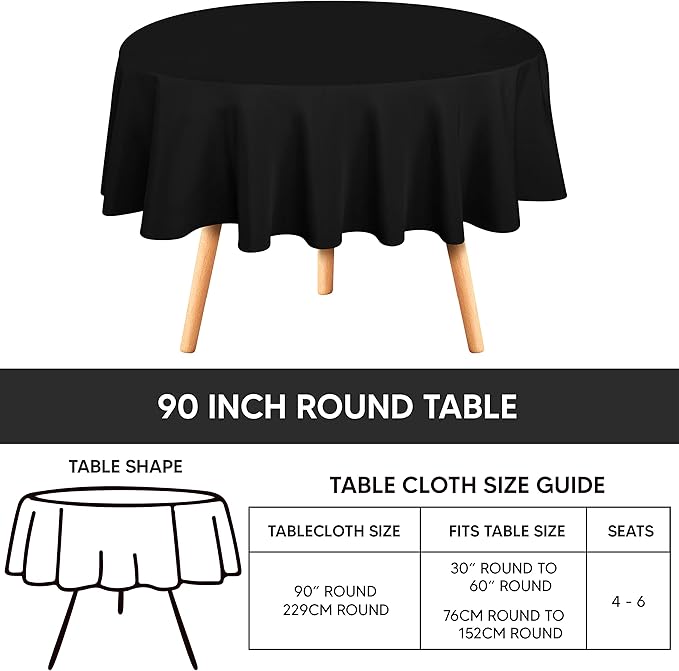 Utopia Kitchen Round Table Cloth 2 Pack(90 Inches, Black), Tablecloth Machine Washable, Polyester Table Cover for Dining, Buffet Parties, Picnics, Events, Weddings and Restaurants