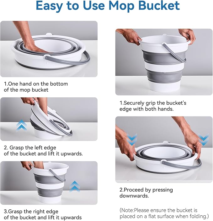 15L/4 Gal Large Collapsible Bucket with Handle - Portable Silicone Mop Bucket for Cleaning, Camping, Car Washing - Space-Saving for Outdoor, Fishing, Household – Pair of Silicone Gloves for Free
