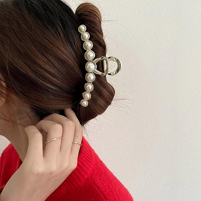 Vintage Metal Pearl Hair Clip, Imitation Pearl Hair Claw Clips Large Size, Hair Clasps Accessories for Women Lady Girls, 2 Pieces