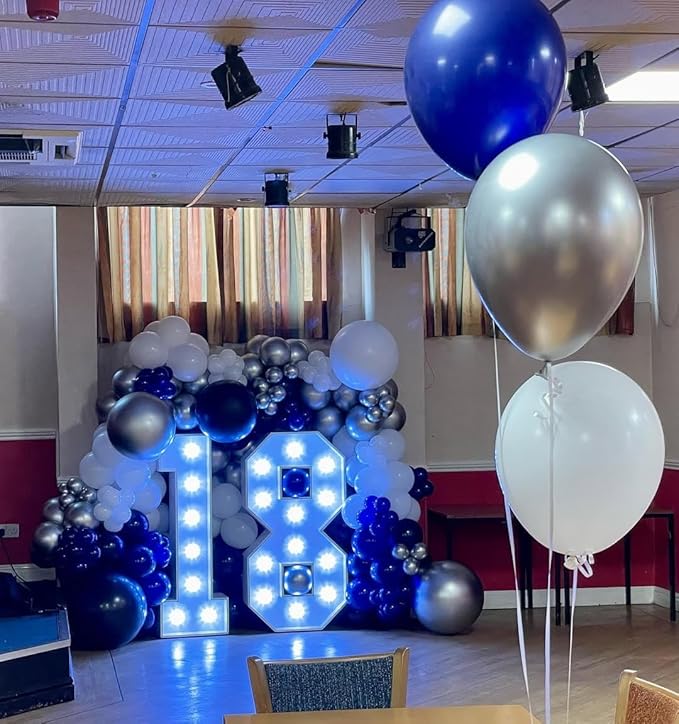 PTGOLUO 153Pcs Navy Blue and Silver Balloons Garland Arch Kit with Stars -22 18 12 10 5 inch Different Size Royal Blue White Silver Latex Balloon for Birthday Baby Shower Anniversary Party Decorations