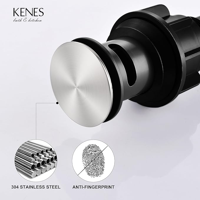 KENES Bathroom Sink Drain Stopper Pop up Sink Drain with Overflow, Brushed Nickel Lavatory Bathroom Vanity Sink Drain Assembly, Built-in Anti-Clogging Strainer
