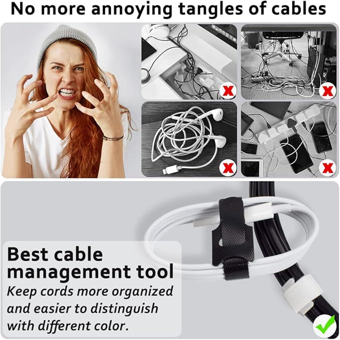 70pcs Cable Ties Reusable Black and White Wire Ties Cable Management Cord Ties Reusable for Electronics Hook and Loop Cable Ties for Computer 4 6 8 Inch