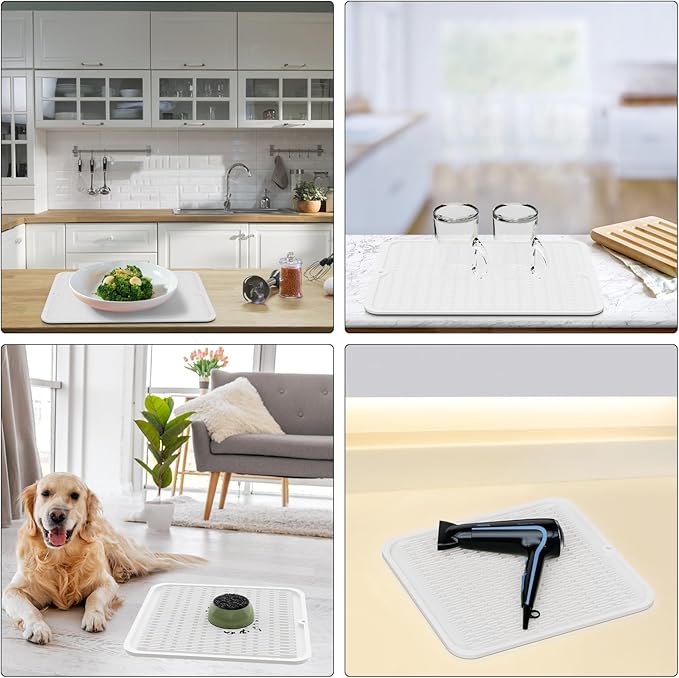 ZLR Silicone Dish Drying Mat for Kitchen Counter, Eco-Friendly Fast Dry Dish Mat, Easy Clean Multi Usage Drying Matt, Heat Resistant Trivet, 12" x 12" Middle, Milk White
