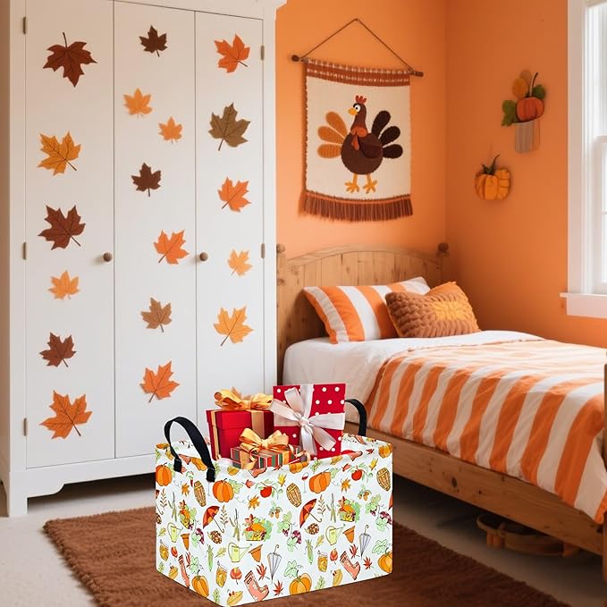 Rec Thanksgiving Box Hamper Storage Basket Collapsible Organizer Bin Gift Shelf Baskets for Home and Kitchen Storage