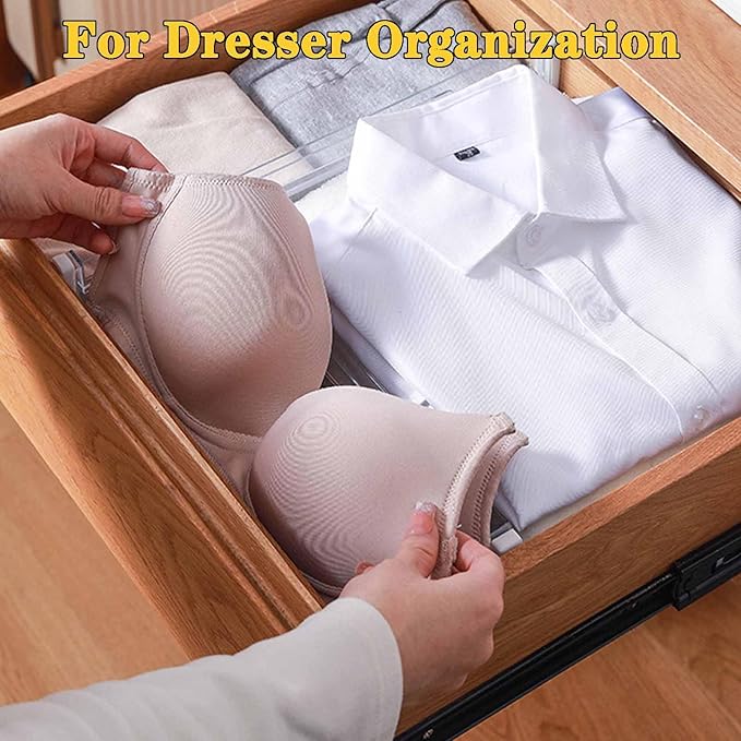 ChefktCove 8 Pack Drawer Dividers for Clothes, 3.15" High 11.34"-19.69" Adjustable Expandable Dresser Drawer Organizer, Clear Plastic Separators for Dresser, Baby Clothing, Underwea