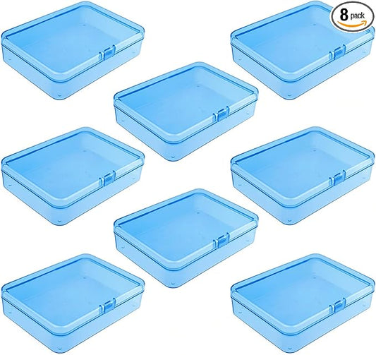 Goodma 8 Pieces Rectangular Plastic Boxes Empty Storage Organizer Containers with Hinged Lids for Small Items and Other Craft Projects (Blue, 4.5 x 3.3 x 1.1 inch)