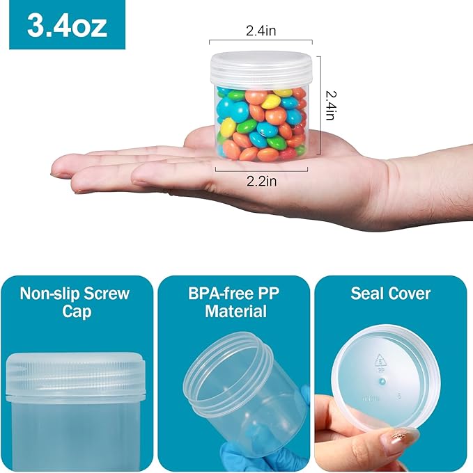 TSA Approved Wide Mouth Travel Size Containers, PP Clear & White Leak Proof Travel Plastic Jars with Lids for Creams Lotion Cosmetic, Jewelry Beads, Sample, Small Items Storage (3.4 oz, 8 Pcs)