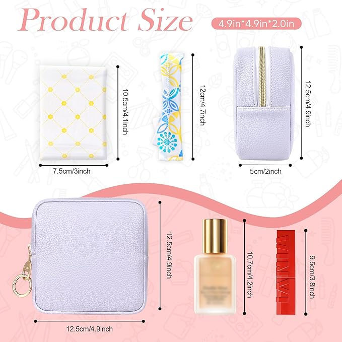4.9" Small Makeup Bag for Purse, PU Leather Mini Cosmetic Bag with Ring Buckle, Portable Small Makeup Travel Toiletry Pouches for Women, Birthday/Wedding/Christmas Gifts (Beige)