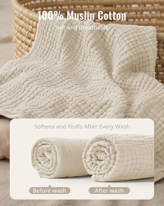 Blissful Diary Muslin Baby Hooded Towel 1 Pack, Soft & Absorbent Bath Towel for Infant, Toddler, Unisex, Baby Gift, Newborn Essentials, Gentle Lamb