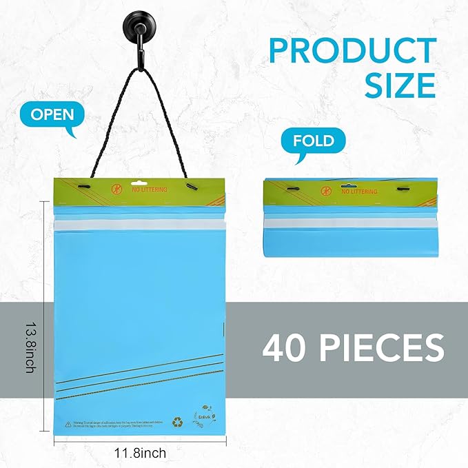 40 Pcs Disposable Car Trash Bag - Large Capacity - Car Garbage Bag Hanging from Headrest - Easy to Stick-On, Leakproof, Smellproof Car Trash Can - Ideal for Travel, Camping, and Home Use (Blue)