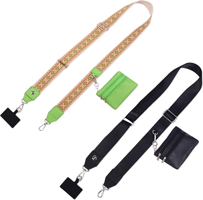 PUGPIU 2 Pack Clip and Go Strap for Phone with Wallet Crossbody - Phone Strap Crossbody with Zippered Pouch, Multifuctional Adjustable Cell Phone Lanyard for Going out