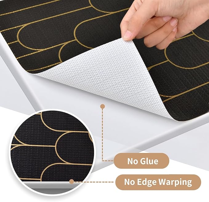 Shelf Liners for Kitchen Cabinets Drawer Liner 23.6in x 30FT Non Adhesive Black Gold Line Thickened Refrigerator Shelf Liner Paper Strong Easy to Clean for Tool Box with Knife and Tape Measure