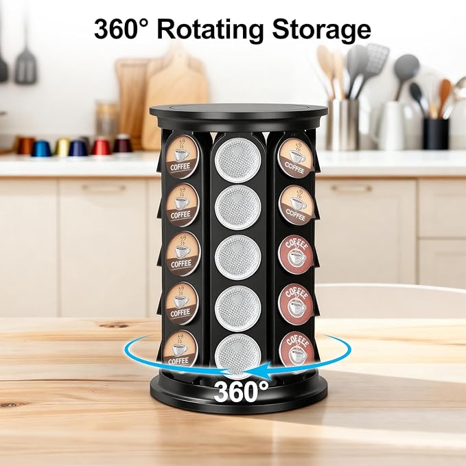 Coffee Pod Holder, Rotating Coffee Pod Organizer for 40 K-Cup Pods - 360° Carousel Holder for Keurig Capsules, Large Capacity Storage for Home or Office Counter Organizer