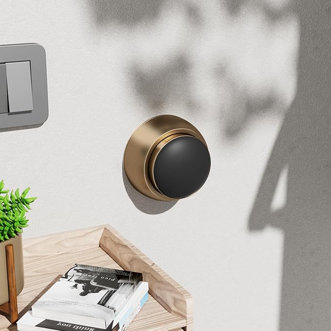 2PC Door Stopper Wall Protector with Silicone Head, Aluminum Door Knob Wall Protector, Spring Shock Absorption Technology, 1.65" Door Stoppers for Wall, Adhesive Installation or with Screw, Bronze