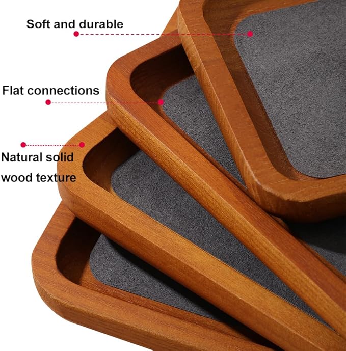 Wooden Jewelry Display Tray Rounded Rectangle Ring Showcase Stackable Elegant Bracelet Watch Jewelry Organizer for Personal Use and Commerce (Gray, Large-W 7'' x H 0.6'' x L 7.9'')
