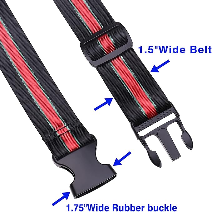 Luggage Strap Add a Bag, Heavy Duty Adjustable Suitcase Belt Travel Attachment Travel Accessories for Connecting Your Luggage (Black+Red)