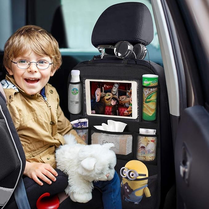 ONE PIX Backseat Car Organizer Mats, Back Seat Organizers and Storage Bag with Touch Screen Tablet Holder for Kids, Toddlers, Seats, Travel Accessories, Road Trip Essentials (2PCS)
