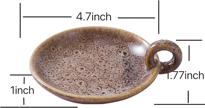 1pack Vintage Ceramic Candle Holders with Handle, Round Farmhouse Ceramic Plate Tray,Sage Holder for Burning,Incense Holder for Meditation Room Home Decor (Khaki)