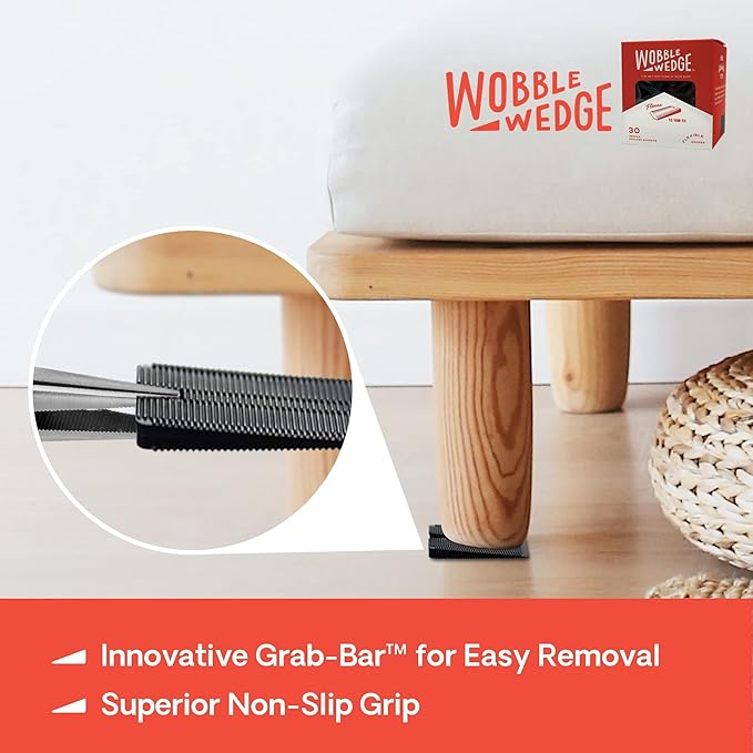 Wobble Wedges Flexible Plastic Shims, 30 Pack - Made in USA - Multi-Purpose Shim Wedges for Home Improvement & Work - Plastic Wedge, Table Shims for Leveling, Toilet & Furniture Levelers - Black
