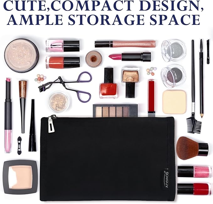 Aosbos Premium Small Makeup Bag, Compact Cosmetic Pouch, Travel-Size Make UP Case for Women, Black