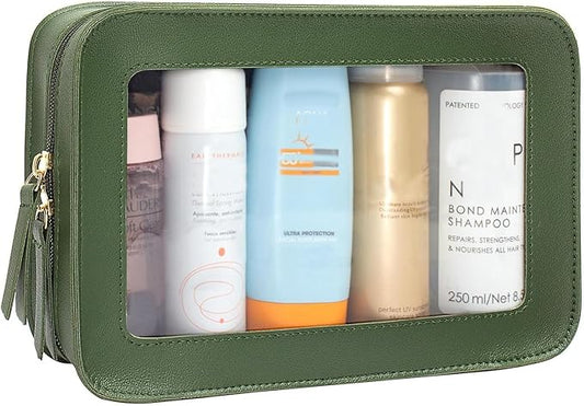 Clear Makeup Bag, Green Travel Makeup Pouch Toiletry Bag for Women Waterproof Small Cosmetic Bag Case Small Make Up Bag with Zipper Car Organizer Car Essentials for Women Men