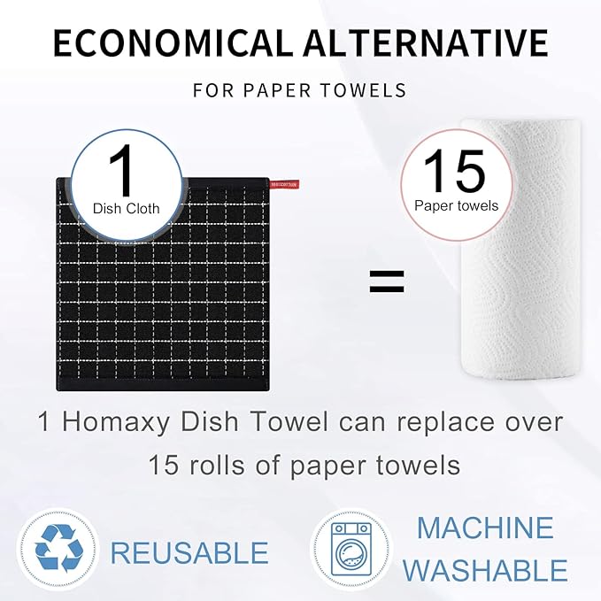 Homaxy 100% Cotton Terry Kitchen Dish Cloths, Ultra Soft and Absorbent Dish Towels for Kitchen, Suitable for Drying and Washing Dishes, 12 Pack, 12 x 12 Inches, Multiple Color