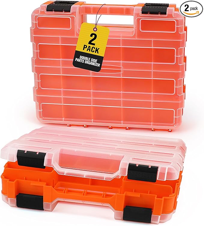 HORUSDY 2-Pack Double Side Parts Organizers, 34-Compartments Tool Box with Removable Dividers, Small Hardware Storage Case for Screws, Bolts, Nuts, Nails, DIY, Crafts, Fishing Gear & Small Parts