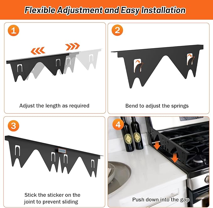 Stainless Steel Stove Gap Covers (2PCS),Stove Gap Filler,Range Trim Kit,Stove Guard for Kitchen Oven Gap Between Stovetop and Counter,Easy Clean Heat Resistant,Adjustable Length 13.8'' to 27.5'',Black