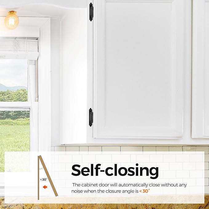 2 Pack 1 Pair Black Cabinet Hinges - 1/2 inch Overlay Kitchen Cabinet Hinges, Partial Wrap Around Cabinet Door Hinges for Face Frame Cabinet, Self Closing Black Face Mount Cabinet Hardware