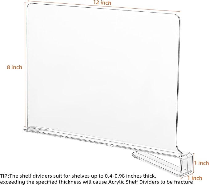 CY craft Acrylic Shelf Divider,Wood Shelf Dividers,Clear Closet Shelf Separators Clothing Organizer Perfect for Bedroom Shelving Organization and Kitchen Cabinet Shelf Storage,6 PCS