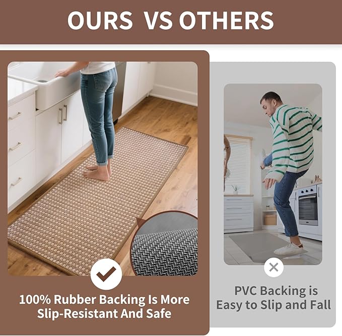 YDKGL Long Kitchen Runner Rugs Kitchen Mat Non Slip Washable, Super Absorbent Soft Chenille Braided Kitchen Mats for Floor, Rubber Backing Kitchen Floor Sink Standing Mat, Easy Clean, Brown 17"x71"