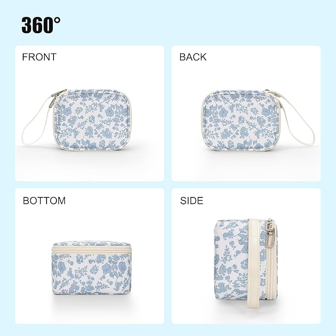 Relavel Mini Makeup Bag with Led Mirror, Small Floral Cosmetic Bag with 3 Light Modes, Rechargeable Portable Makeup Pouch with Hands-Free Wrist Strap for Pool Parties丨Work Touch-Ups丨Travel