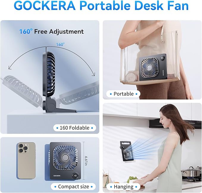 Desk Fan, 6.61''Ultra-thin 5000mAh Battery Powered Fan with Powerful Wind,100 Speeds Adjustable&Digital Display,Timer,Ultra-quiet Small Portable Fan for Bedroom,Office,Travel,Summer Essentials