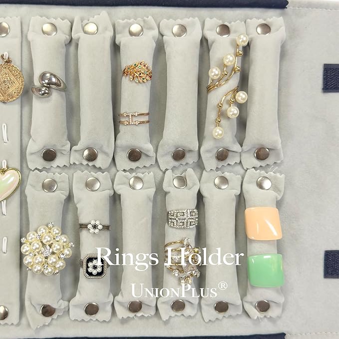 UnionPlus Velvet Travel Jewelry Case Roll Bag for Necklaces Brackets Earrings Rings, Black