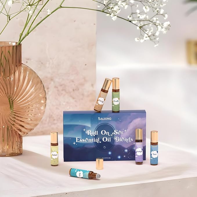SALKING Essential Oils Roll On Set (6 Pack), Aromatherapy Oil Natural Pre-diluted Blend Oils for Skin Use, Natural Fragrance Gift for Women and Men