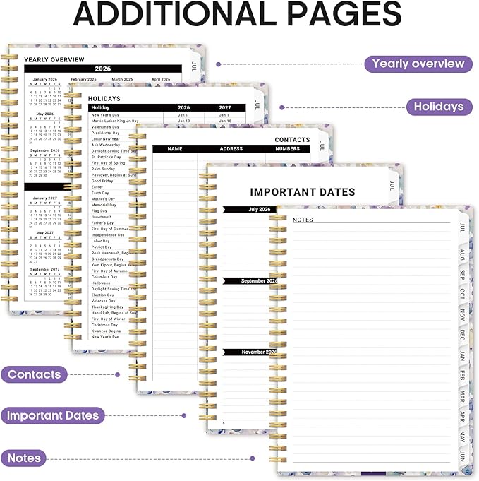Planner 2026-2027, Academic Year Monthly and Weekly Calendar Planner, Jul 2026 - Jun 2027, Hardcover Teacher Student Planning Agenda book with Tabs, Perfect for School Office Supplies, 8.5" x 11" - Purple Blocks
