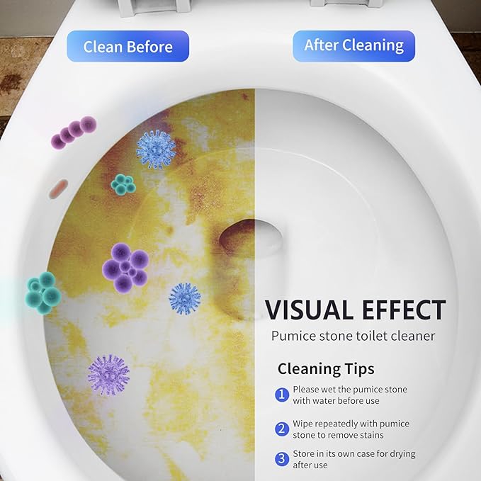 Laiyeoy Toilet Bowl Cleaner Pumice Stone -Hard Water Stain Remover, Powerfully Removes Toilet Bowl Rings，Rust &Lime，Ideal for Toilet Brush/BBQ Grills/Sink/Pool/Bathroom【2Pack】 (Extra Long Handle)