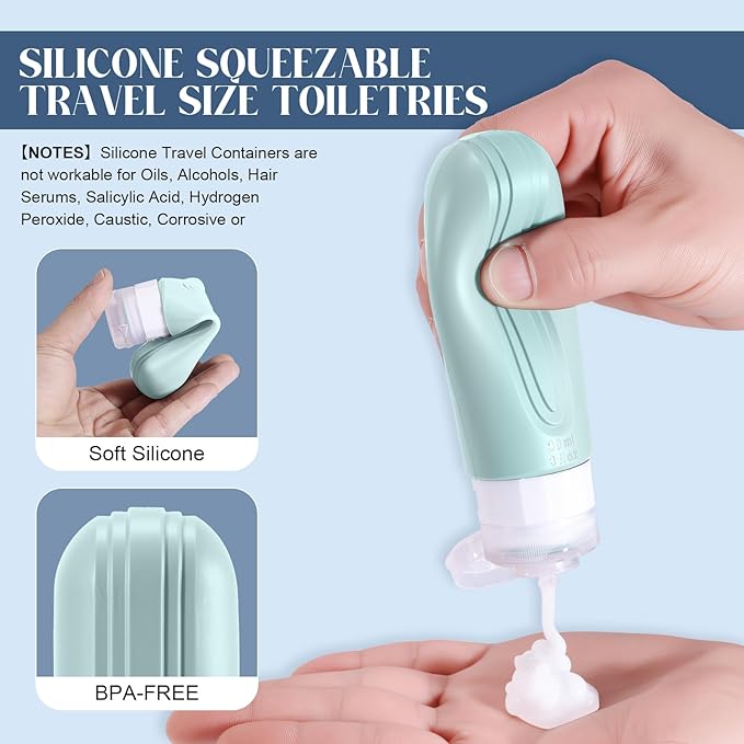 Travel Bottles for Toiletries, 3oz TSA Approved Travel Size Toiletries, Silicone Leak-Proof Refillable Containers, Squeezable Liquid Essentials Bottles W/Clear Bag (GREEN)