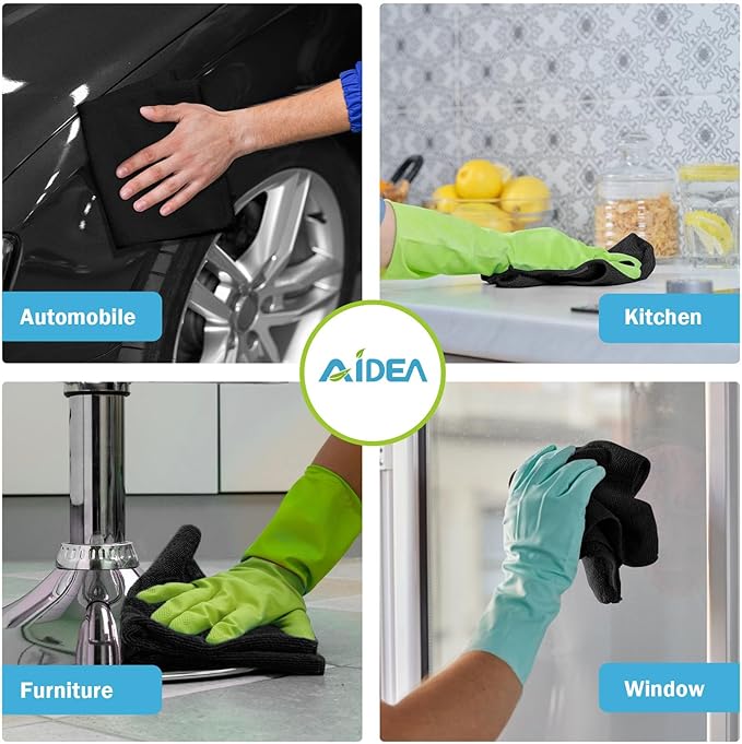 AIDEA 극세사 청소용 천 블랙 8개 팩, 자동차용 극세사 타월, 프리미엄 자동차 천, SUV, 가정, 주방, 창문, 작업실용 보푸라기 없는 청소용 걸레, 11.5×11.5인치