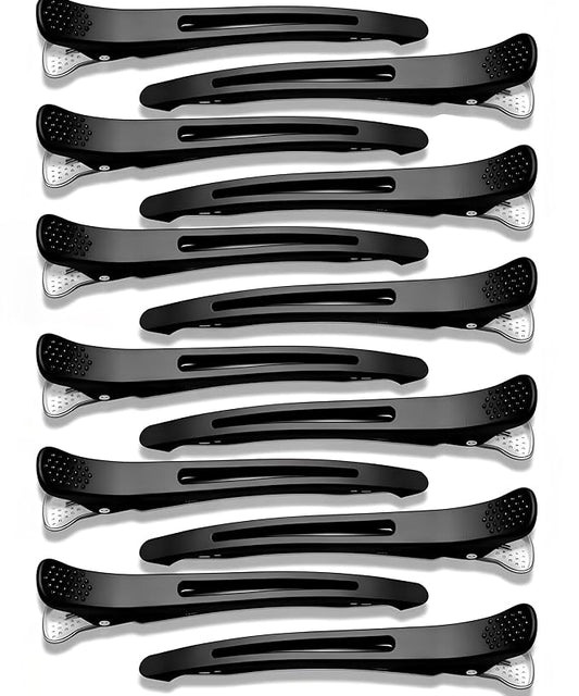 12 PCS Duckbill Hair Clips for Sectioning - 4.3” Professional Non-Slip Hair Clamps with Silicone Band, Gentle No-Mark Hold for Thick Hair, Styling & Coloring