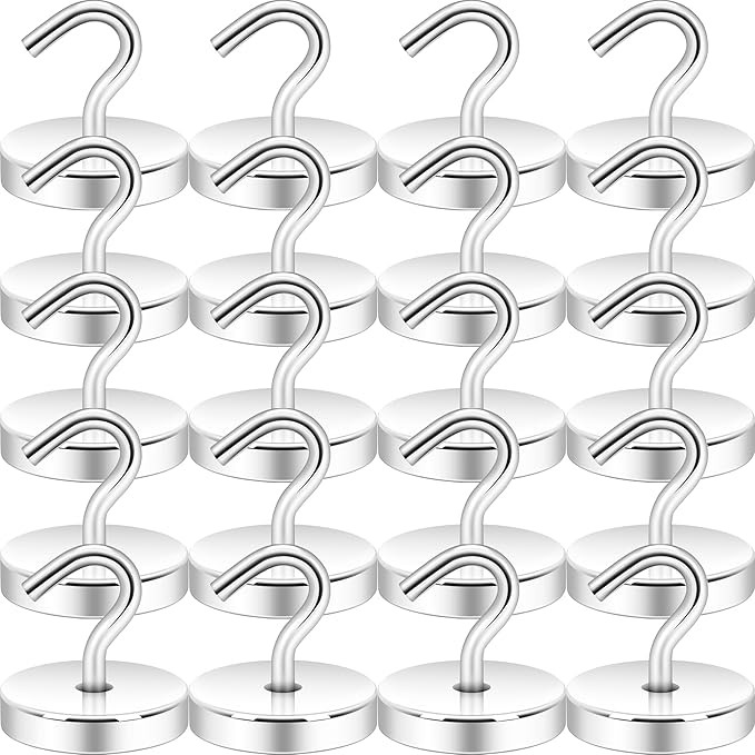 Neosmuk Magnetic Hooks, Cruise Ship Essentials, 120lb+ Heavy Duty Magnetic Hooks for Cruise Cabins, Refrigerator, Grill, Hanging, and Travel | Extra Strong Must-Haves Magnet Hook,Silver,Pack of 20