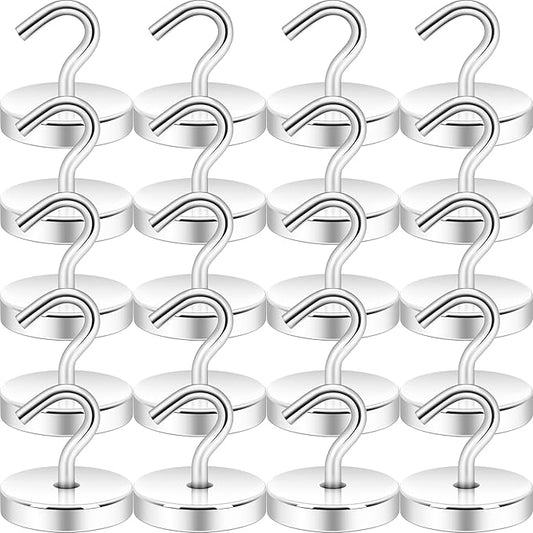 Neosmuk Magnetic Hooks, Cruise Ship Essentials, 120lb+ Heavy Duty Magnetic Hooks for Cruise Cabins, Refrigerator, Grill, Hanging, and Travel | Extra Strong Must-Haves Magnet Hook,Silver,Pack of 20