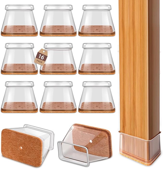 Chair Leg Floor Protectors Rectangle Chair Leg Protectors for Hardwood Floors Silicone Caps Felt Furniture Pads Covers Anti-Scratch Reduce Noise 16 Pack Clear Fit:L 1.12"-1.5",W 0.75"-1"