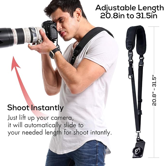 waka Camera Neck Strap with Quick Release and Safety Tether, Adjustable Camera Shoulder Sling Strap for Nikon Canon Sony Olympus DSLR Camera - Retro