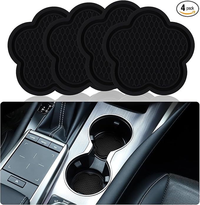GArhomxy Non-Slip Cup Coaster, 4pcs Universal Shaped Coaster, PVC Flower, Crystal Car Interior (Black)