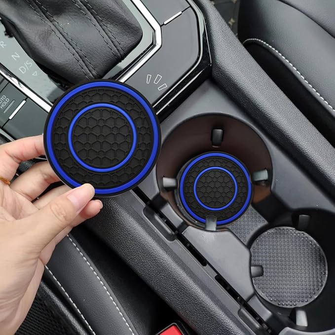 Car Cup Coaster Universal Automotive Waterproof Non-Slip Cup Holders Sift-Proof Spill Holder Car Interior Accessories 2 Pack Black & Blue